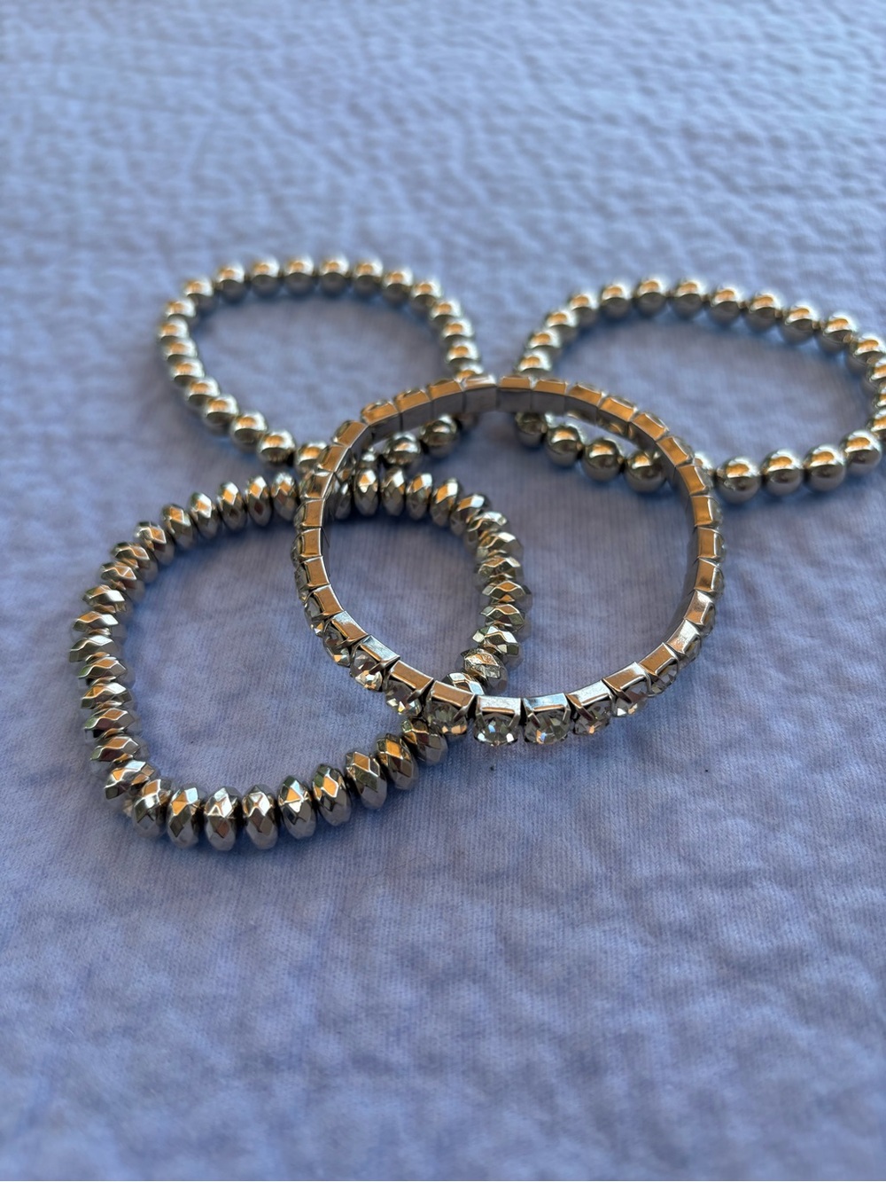 Silver Crystal Stretch Ring Set - Women Jewelry